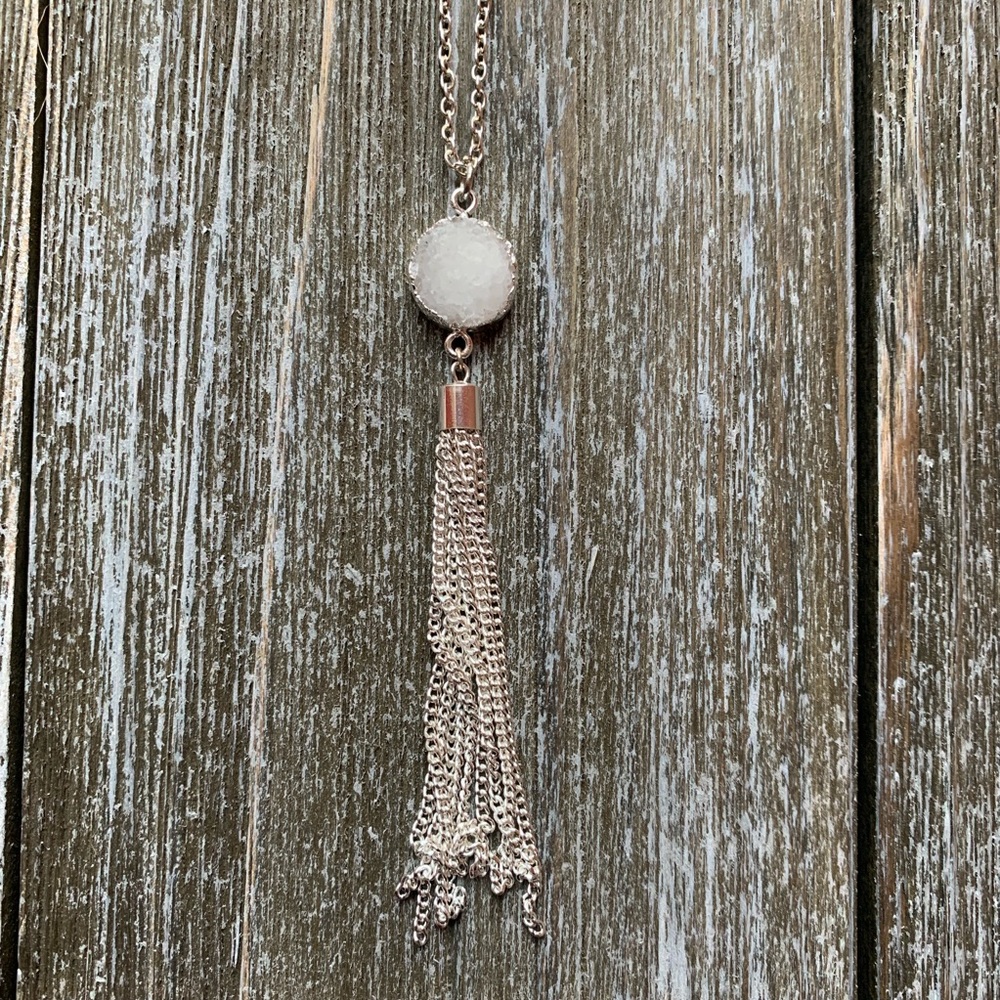 Handmade Gold White Tassel Necklace Druzy Jewelry